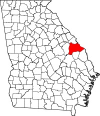 Map showing Burke County, Georgia