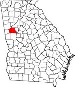 Map showing location of Coweta County, Georgia