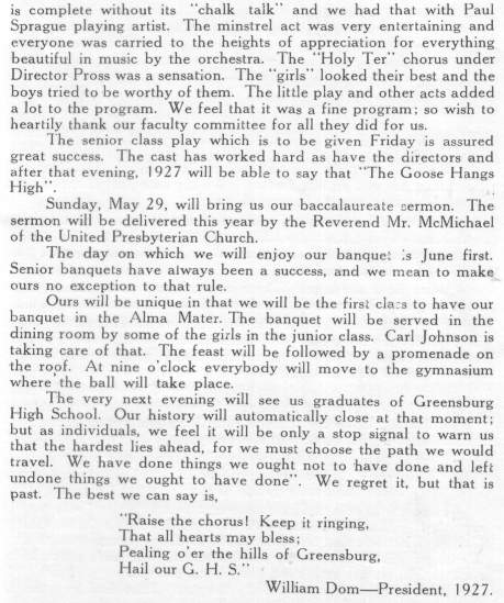 Greensburg High School 1927 Seniors...as Seniors